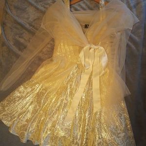 Aidan Mattox gold leaf prom dress